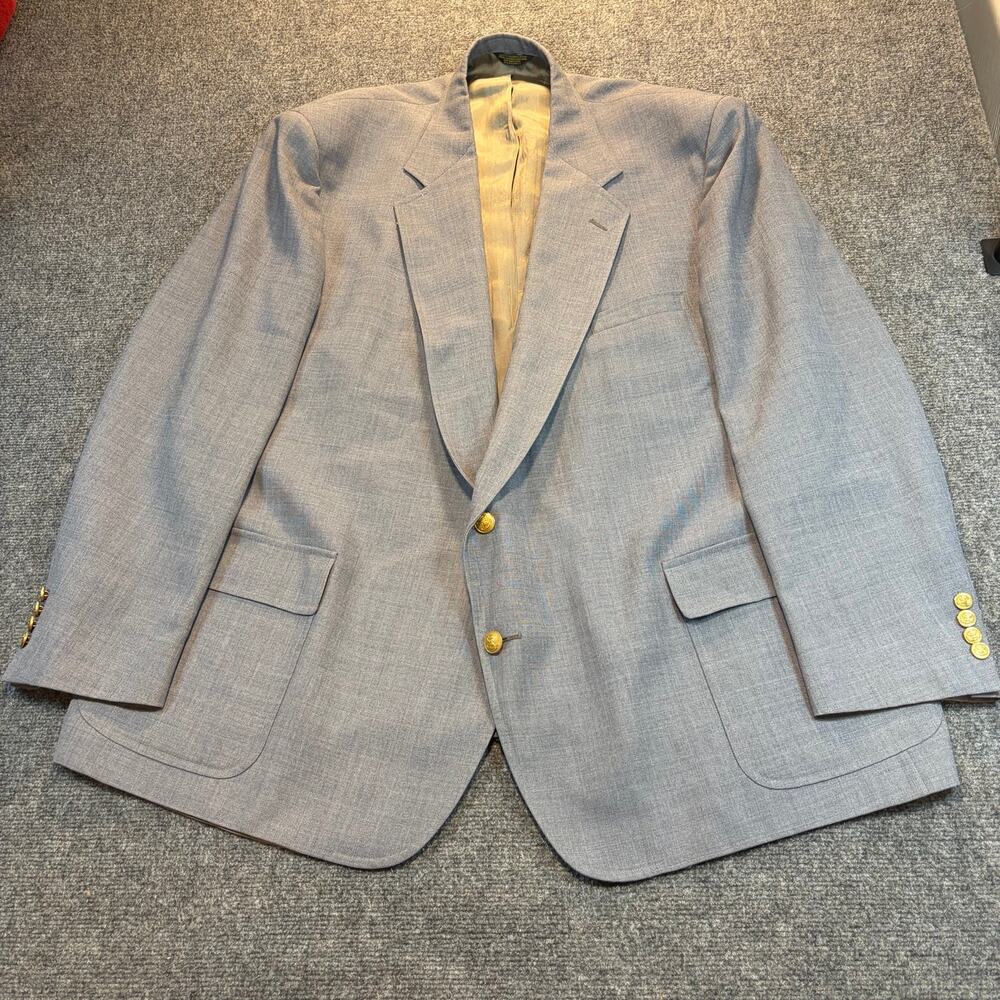 John Weitz Mens Gray Wool Blazer Jacket 58 Long Sport Coat Suit USA Gold Buttons